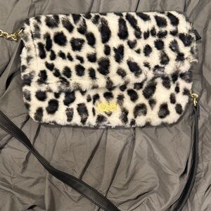 Betsey Johnson Black & White Faux Fur Leopard Crossbody